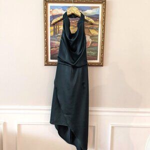 Green silk halter cowl high low dress